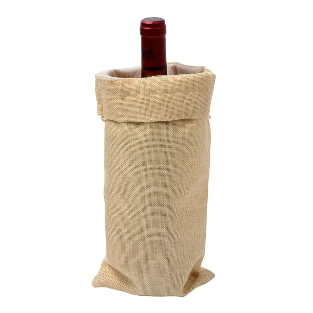 Vintage Rustic Jute Wine Bag Hessian Burlap Drawstring Gift Bags Wedding Party Decor Red Wine Bottle Covers Wrap Packaging Pouch