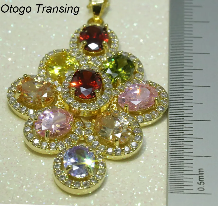 Otogo Tranning вечерние ювелирные изделия белого/золотого цвета, набор для женщин, модное разноцветное Кристальное кольцо, серьги, ожерелье, Mark-S189