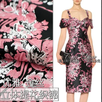 

140cm gold jacquard fabric three-dimensional yarn-dyed fashion suit dress jacquard fabric wholesale cloth