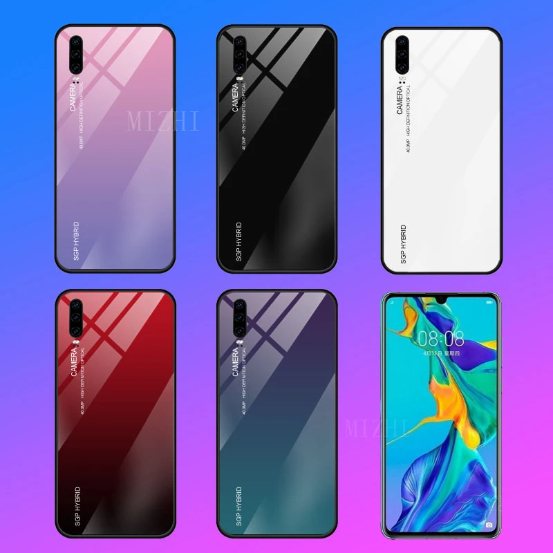 Gradient tempered glass phone case for huawei p30pro back cover for huawei p30 pro p 20 lite 30 light 30pro soft silicone cases