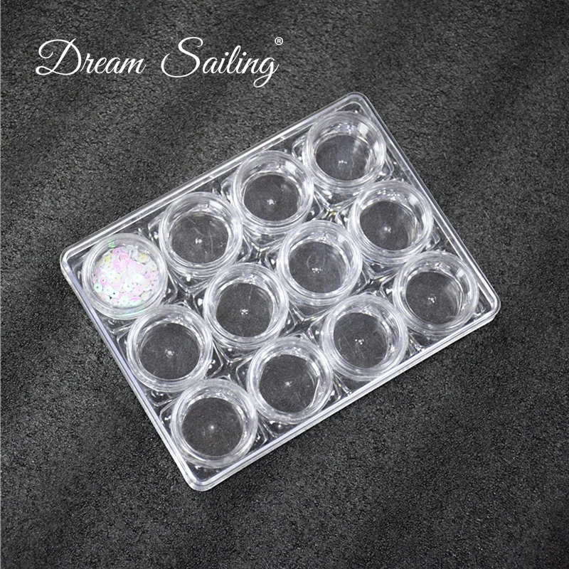 

12 Refillable Bottles Nail Art Clear Empty PET Storage Case Rhinestone Bead Earring Jewelry Box Container Manicure kit Holder