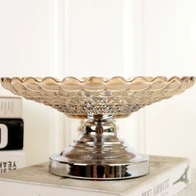 25 см Европейский роскошный фруктовый чаша, сверкающий золотой хрустальный стеклянный поднос для фруктов/сплав тарелки для фруктов тарелка для украшения дома стиль