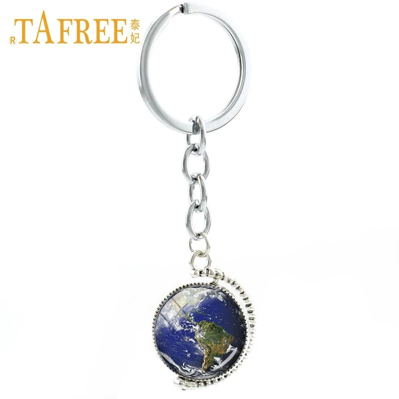 

TAFREE Fashion double side World Map keychain planet Earth Globe Map women men key chain ring Be Adventurers travel jewelry T148