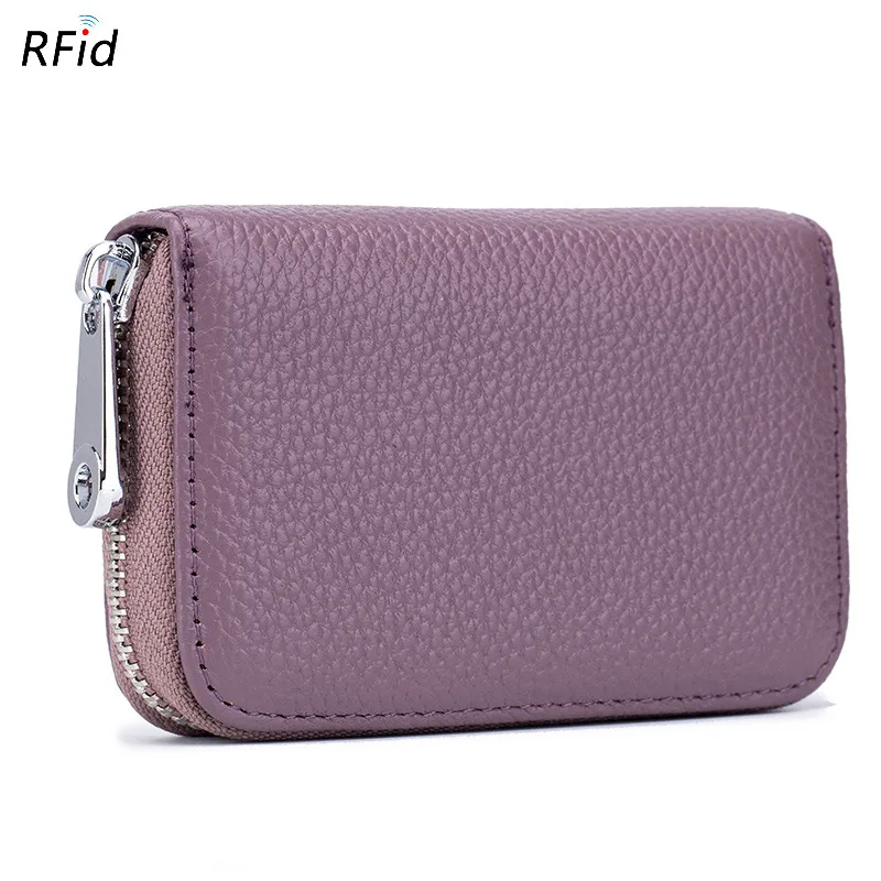 FUNMARDI Genuine Leather Card Wallets Women Business RFID Credit Card Bag Men Small Wallet Leather Lady Travel Card Bag WLHB1999 - Цвет: Фиолетовый