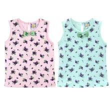 Хлопковые 2 шт./партия рубашки для детей от 1 до 3 лет, Детские майки с цветочным рисунком для девочек, детская блузка без рукавов с бантом