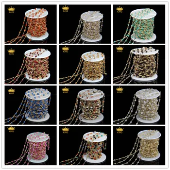 

Wholesale 5M Fashion Wire Wrapped Rosary Chain,Faceted 4mm Round Stone Beaded Chain Necklace Bracelet Findings LT40-2