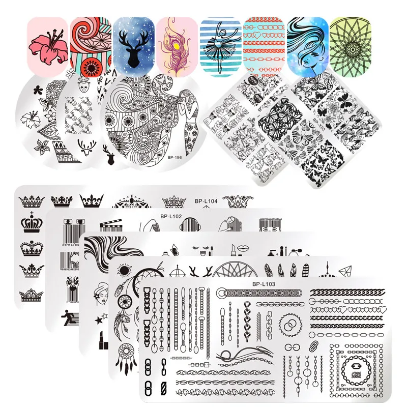 

BORN PRETTY 1 Pc Stamping Template Rectangle Feather Arrows Nail Art Image Plate