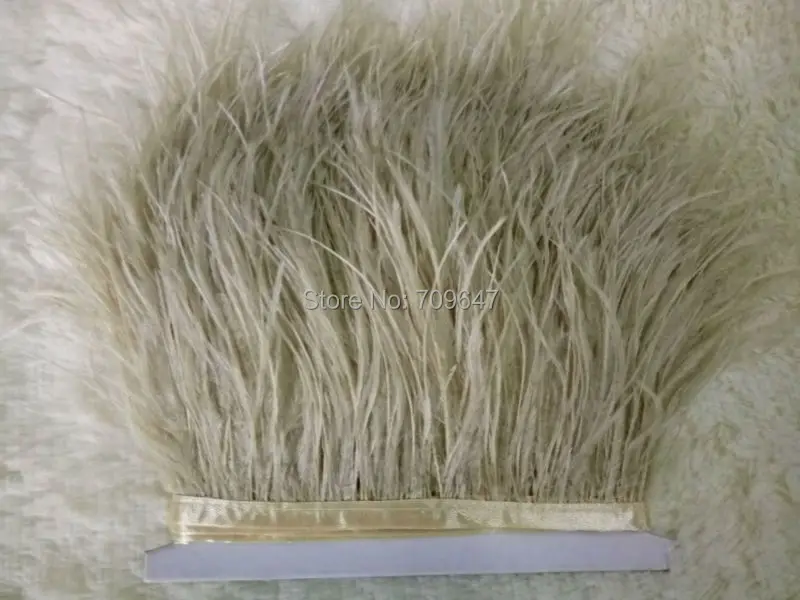 10 yards/lot Light taupe ostrich feather trimming fringe on Satin Header 5-6inch in width for Wedding Dress страусиные перья | Дом