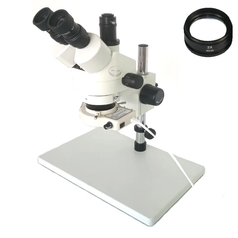 

7X-90X Simul-focal Trinocular stereo microscope 10X/20X Eyepiece with 2.0X Objective lens big size metal table 56 Led ring light