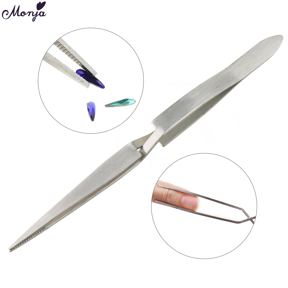 

Monja Nail Art Stainless Steel Reverse Cross Action Tweezers Pliers Rhinestone Sequins Pick Up Nail Shaping Nipper Manicure Tool
