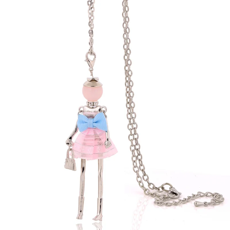 

2016 new fashion french paris lovely dressed girl female pendant doll necklace long chain necklaces jewelry accessary sweet