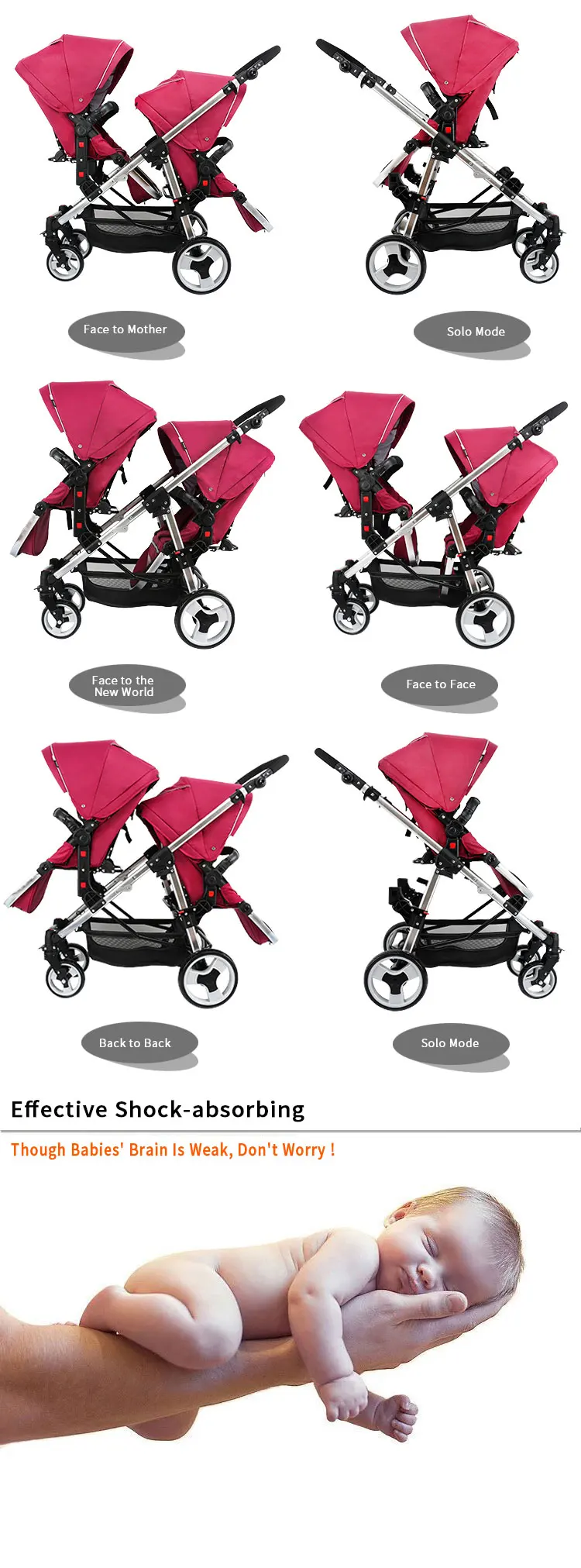 Brand twins baby stroller Multifunctional twin baby stroller light can sit flat double trolley two-way folding baby car