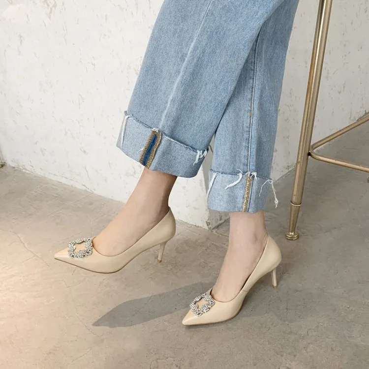 

Big Size 9 10 11 12 ladies high heels women shoes woman pumps Water drill slim heel, shallow pointed high heel shoes