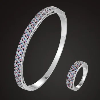 

Zlxgirl women size color zircon bangle with ring sale jewelry sets perfect women's wedding love bangle and ring jewelry sets