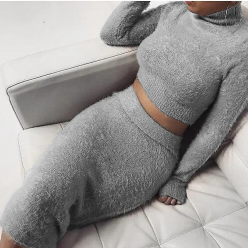 

2018 New Autumn Winter Slim Bandage Bodycon Dress Women Sexy Club Casual Long Sleeve Turtleneck 2 Pieces Sweaters Dress Vestidos