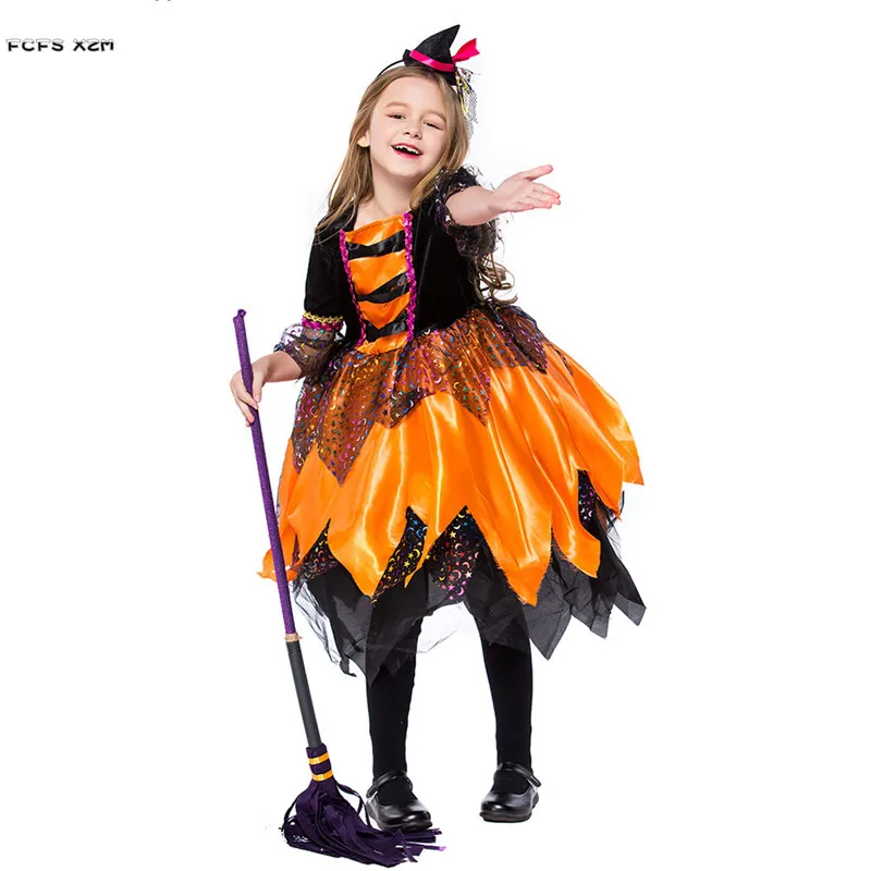 S XL Girls Halloween Sorceress Costume for Children kids Magician Witch