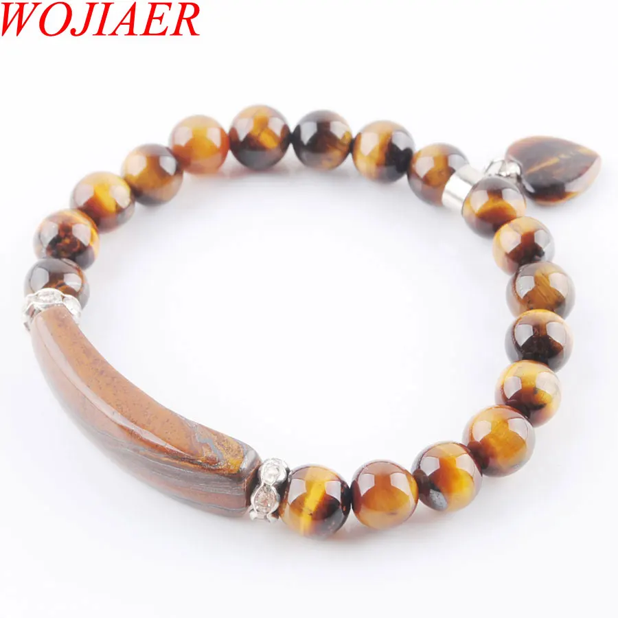 

WOJIAER Natural Stone Beads Strand Bracelets & Bangles Heart Shape Silver-color Fitting Women Jewelry Love Gifts LBK333