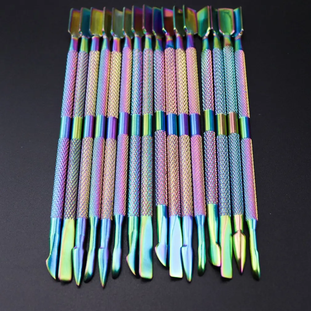 Rainbow Cuticle Pusher Stainless Steel Cuticle Remover and Cutter Manicure Nail Art Tool Set Professional Cuticle Nippers