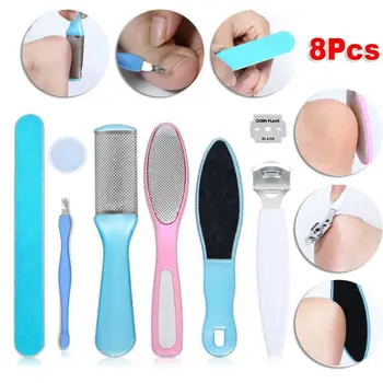 

8PCS Foot File Dead Set Hard Cal Skin Remover Scraper Pedicure Grater Tools Portable Cuticle Pusher Nail Foot Care Tool