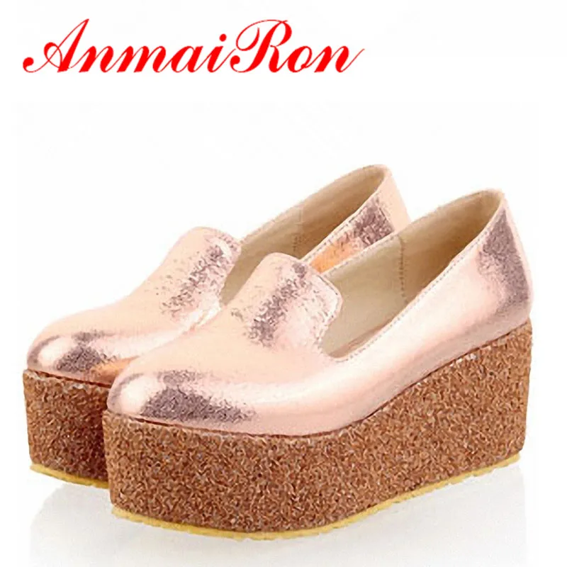 

ANMAIRON Hot Sale Women Large Size 34-43 Shoes, Sponge Cake Sole Ladies Casual Shoes 3 Color Platform Shallow Shoes for Girls