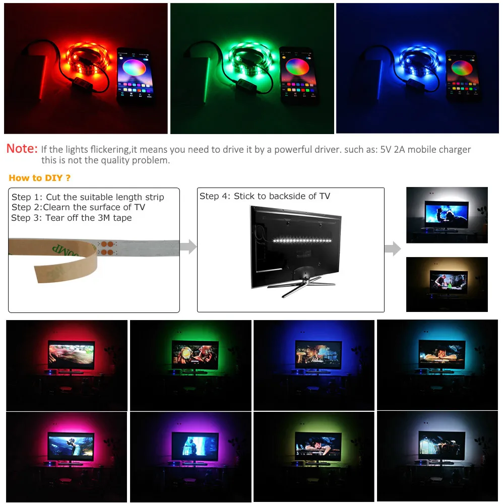 Светодиодная лента Ambilight для ТВ RGB USB Bluetooth 5 В|Светодиодные ленты| |