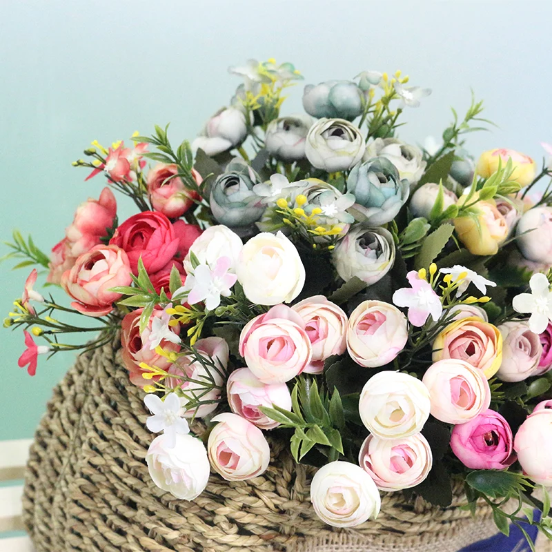JAROWN Artificial Camellia Flowers 5Branch Simulation Silk Tea Rose Bouquet For Home Party Decor Wedding Decoration (6)