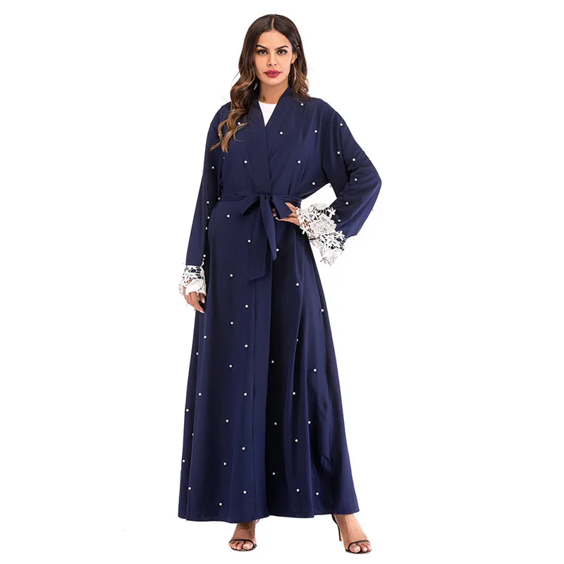 Мусульманское женское платье Абаи кардиган Бисер кружева шить длинный халат Ближний Восток кардиган Рамадан Арабская турецкая исламская