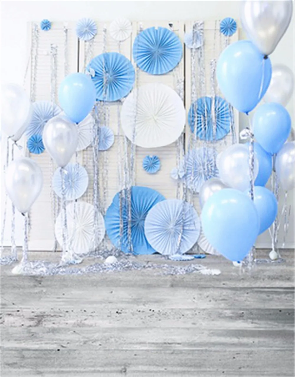 TR Виниловый фон для фотографии синие и белые шары на день рождения мальчика серый