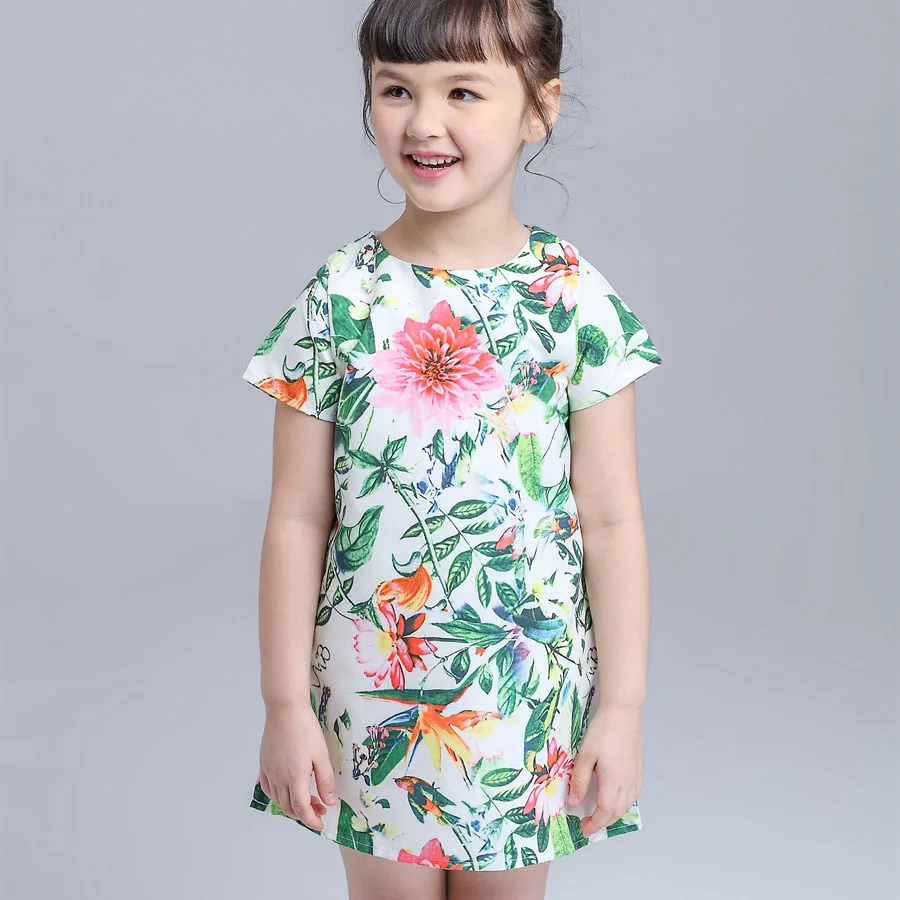 JLZLSHONGLE Girls Dress 2017 Brand Princess Dresses Summer Sleeveless Flowers And Birds Printing Design Children Clothing 0-5T | Детская
