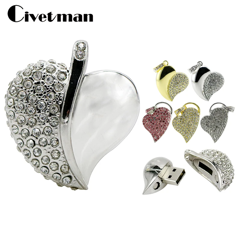 Хрустальное сердце USB флэш накопитель ожерелье в виде ручки привод 8 Гб оперативной памяти 16 встроенной 32 ГБ