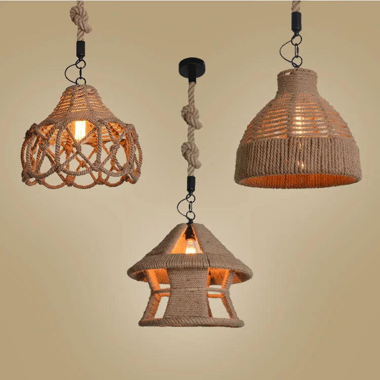 

Vintage Hemp Rope Pendant Light LED Edison Bulb Lamp Loft Industrial For Living Room abajour American rustic living room
