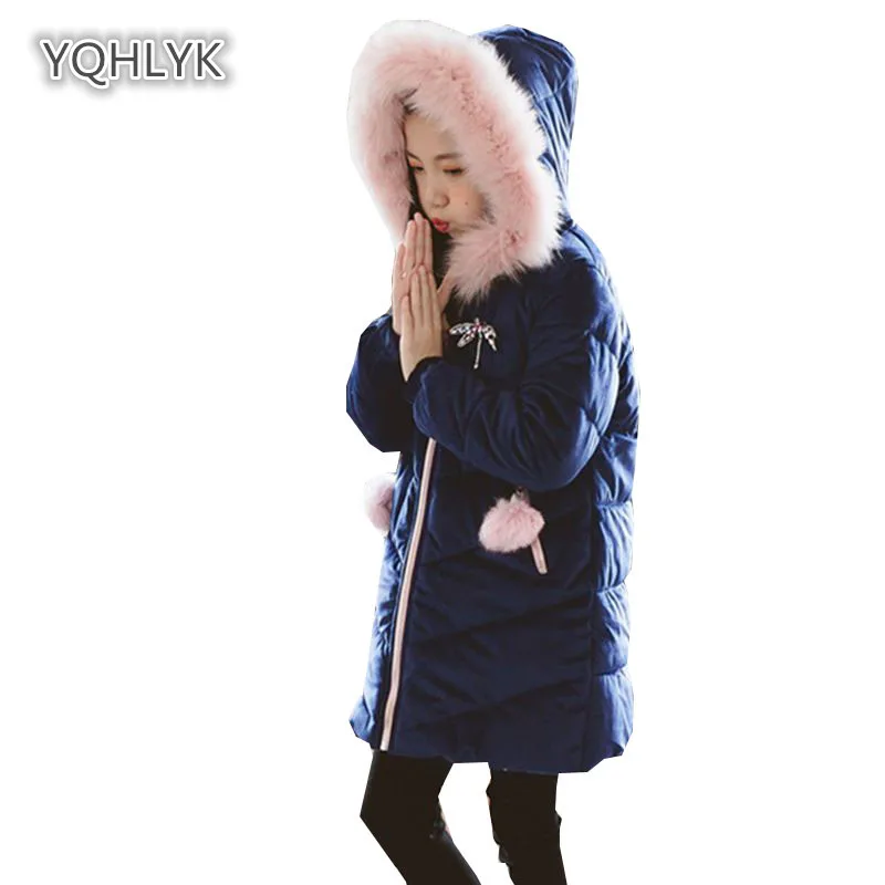

Children's winter girls cotton coat Korean hooded warm cotton Thicken long casual girl Parkas Outerwear LK200