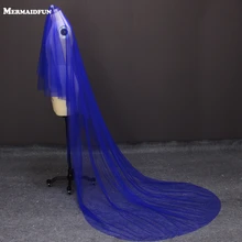 Настоящее Изображение 3 метра Королевский Синий Длинная свадебная вуаль без гребня Новая цветная вуаль