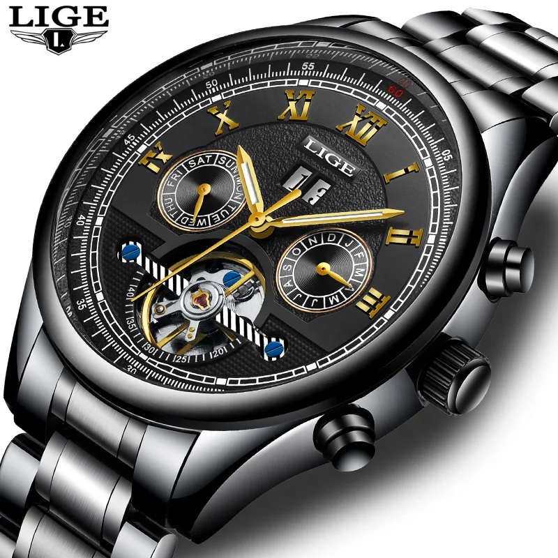 

LIGE NEW Men Watches Top Brand Luxury Men's Mechanical Watch Man Full Steel Waterproof Sports Business Clock Relogio Masculino