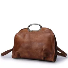 Винтажный дизайнерский женский кошелек из натуральной мягкой кожи коричневого цвета, сумка из натуральной коровьей кожи, женская сумка на одно плечо с металлической ручкой