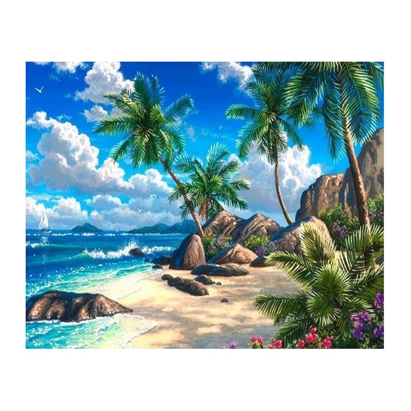 Diy Diamond Embroidery Pattern Diamond Painting Cross Stitch Rhinestone Diamond Mosaic Scenery Sea Picture Home Decoration 