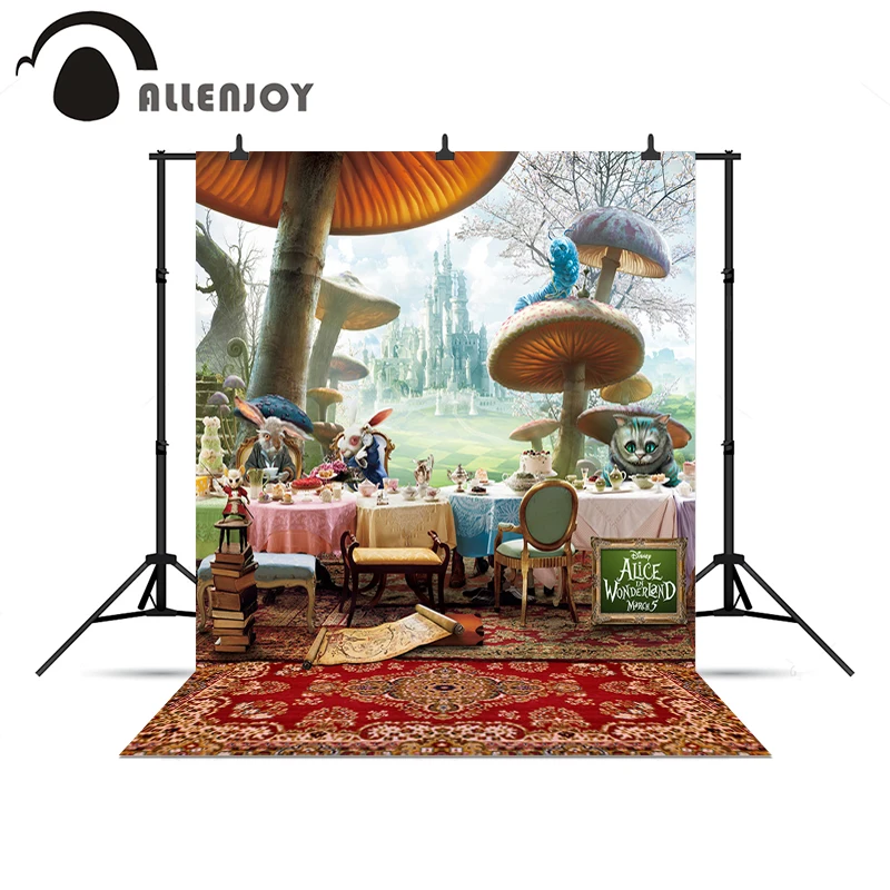 Allenjoy Backgrounds filming Alice Wonderland Mushroom Rabbit Cat Castle Carpet backgrounds for photo studio background vinyl |