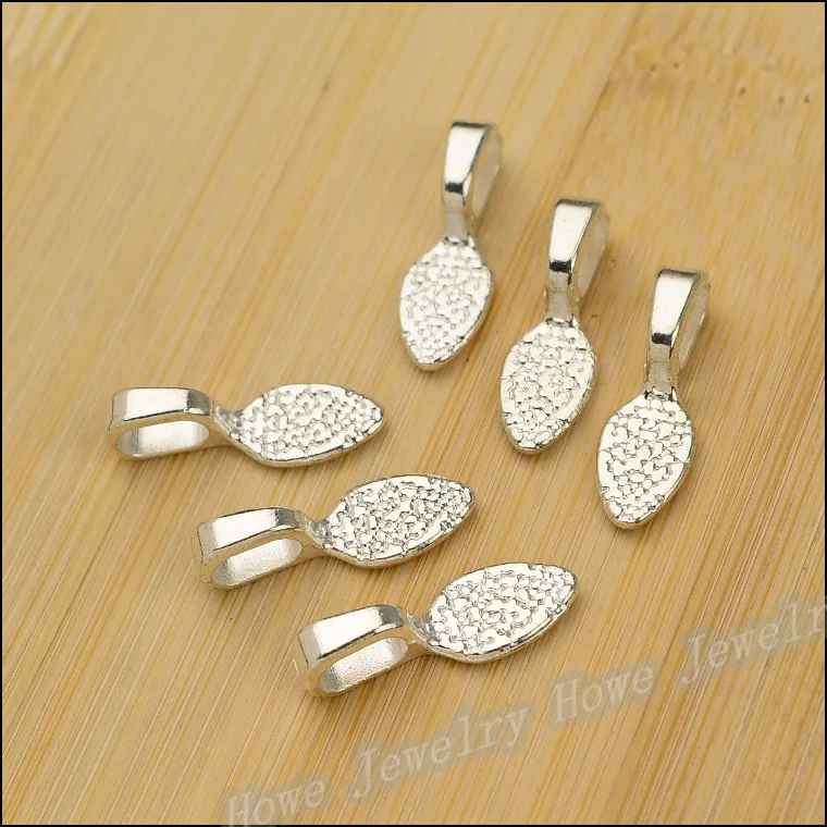 

Free shipping Pendant Clips & Pendant Clasps 100PCS bright Silver Tone Glue on Bail Leaf Tags Jewelry Findings DIY JewelyJC614