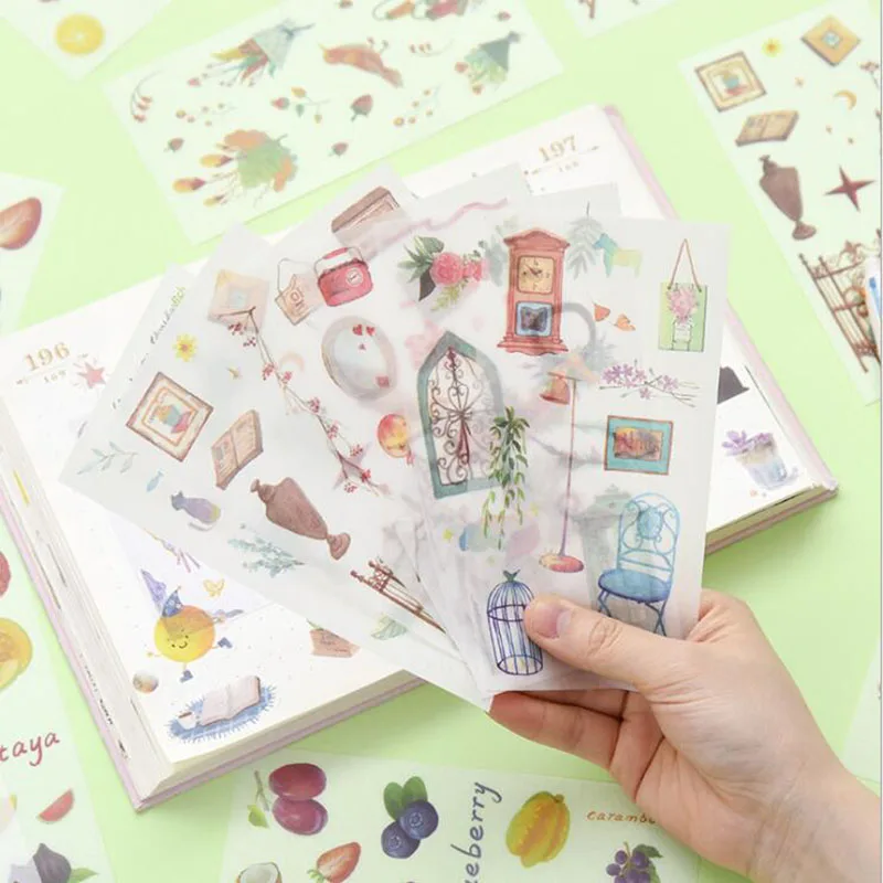 

6pc Small Fresh Cute Girl Heart Hand-Painted Decorative Diary Paper Flower Plant Stickers Scrapbooking Diy Learning Stationery