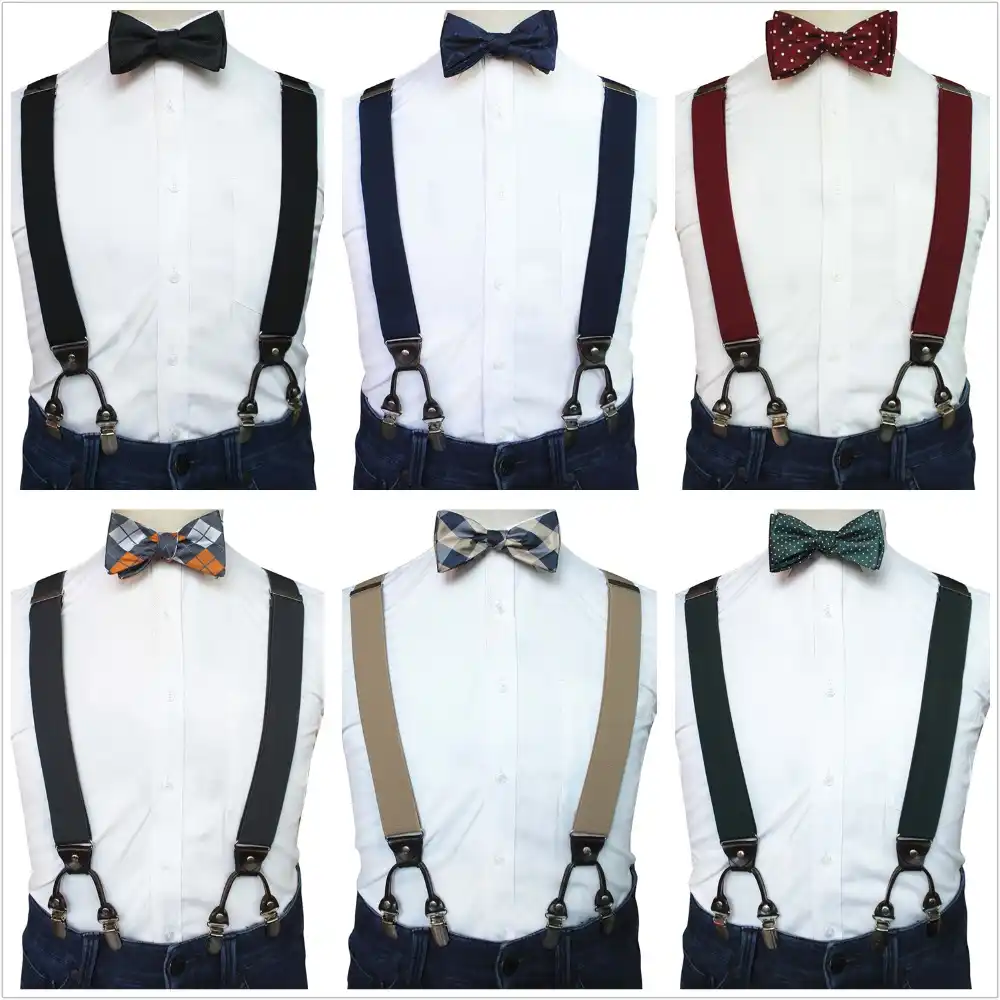 Jemygins Original Y Plain Suspender Bow Tie Pocket Square Set For Men Party Dress Wedding High Quality 6pcs Clip Braces Men S Ties Handkerchiefs Aliexpress