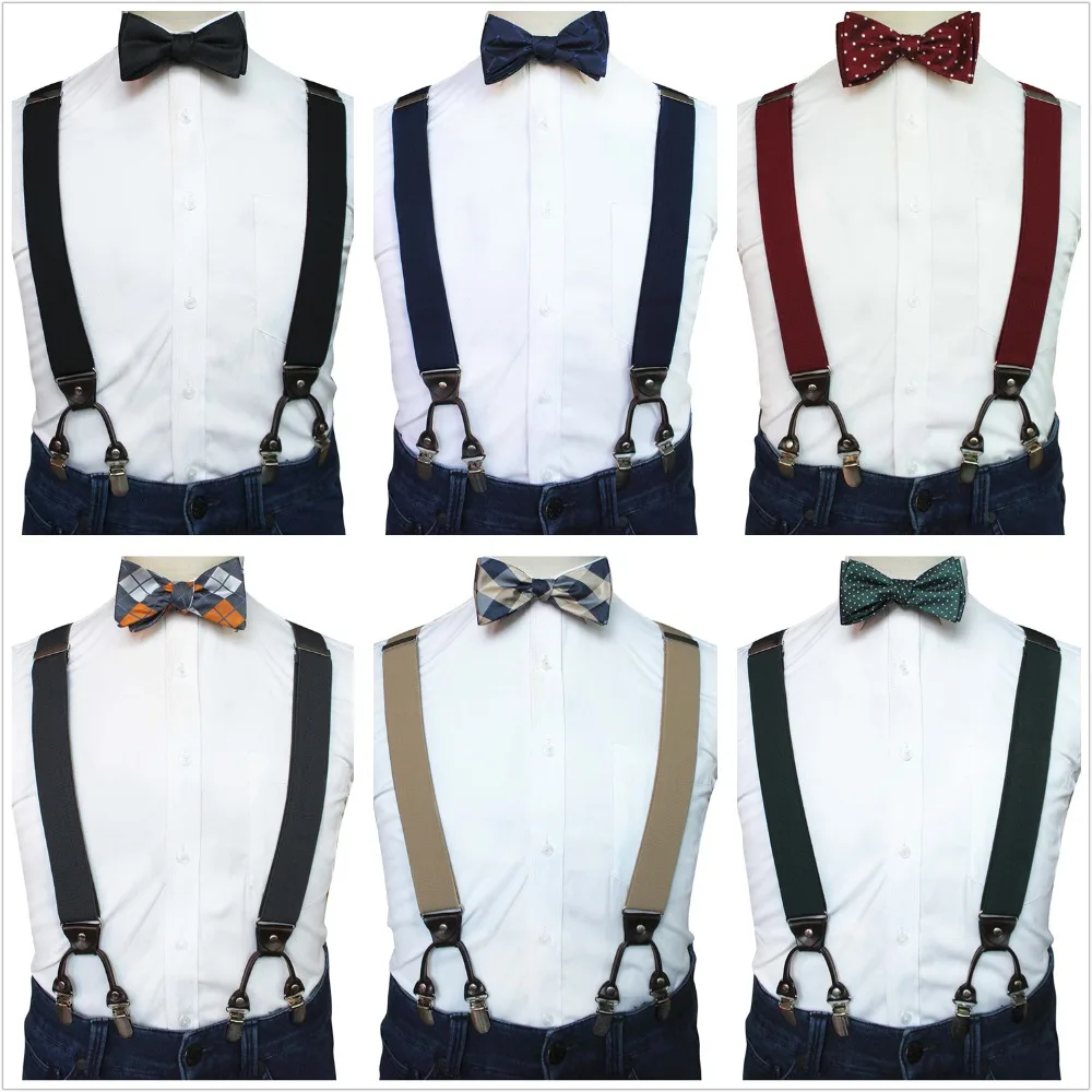 JEMYGINS оригинальный Y Plain подтяжки галстук бабочка и карман квадратный набор для вечерние платье Свадьбы Высокое качество 6 шт. клип подтяжки