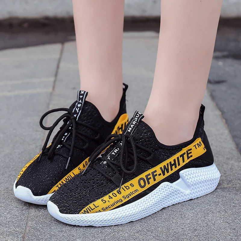 

Vulcanize Shoes 2019 Flyknit New Fashion sneakers Comfortable Breathable Lace-Up platform mixed colors Flat Loafers Shoes women