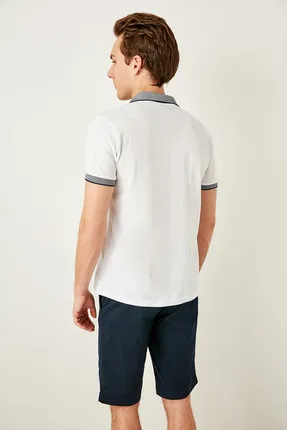 Белая Мужская хлопковая футболка-футболки поло с коротким рукавом TMNSS19BO0009