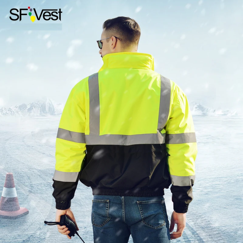 SFVest Водонепроницаемая Светоотражающая высокая видимость безопасность термальная зимняя Спецодежда Светоотражающая куртка мужская теплая зимняя куртка