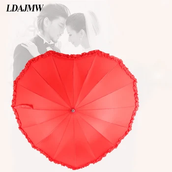 

LDAJMW High Quality Couple Umbrella Lace Wedding Umbrella Red Heart umbrella Bride Lace Princess umbrella Valentine's Day gift