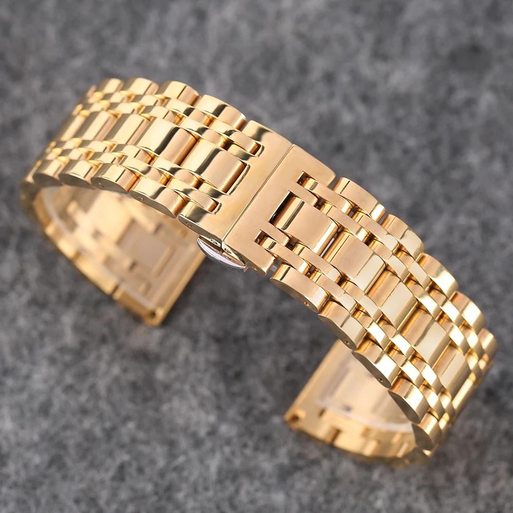 20 22 mm Men's Solid Stainless Steel Wrist Band High Quality  Replacement Folding Buckle Strap Black Gold Womens Metal Bracelet1 (5)