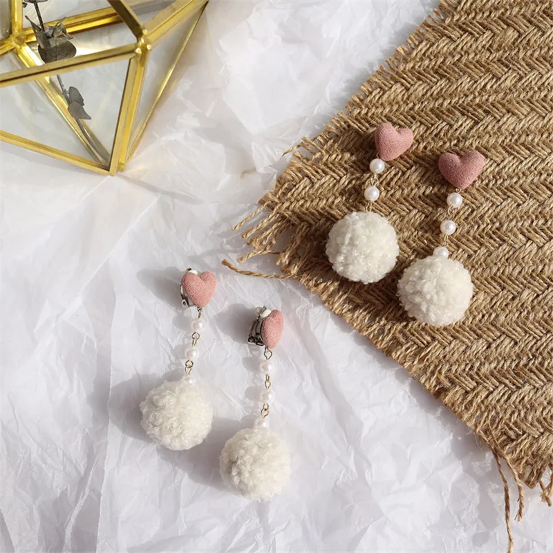 

Fashion Cute Heart Hair Ball Pendant Stud Earrings For Women Girls Simplicity Pink Color Ear Jewelry Birthday Gifts