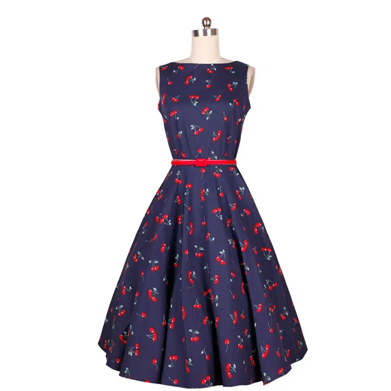 

Women Vintage Dresses 50s 60s Cherry Printed Summer Style Retro Audrey Hepburn Swing Pinup Rockabilly Dress Plus Size Femininos