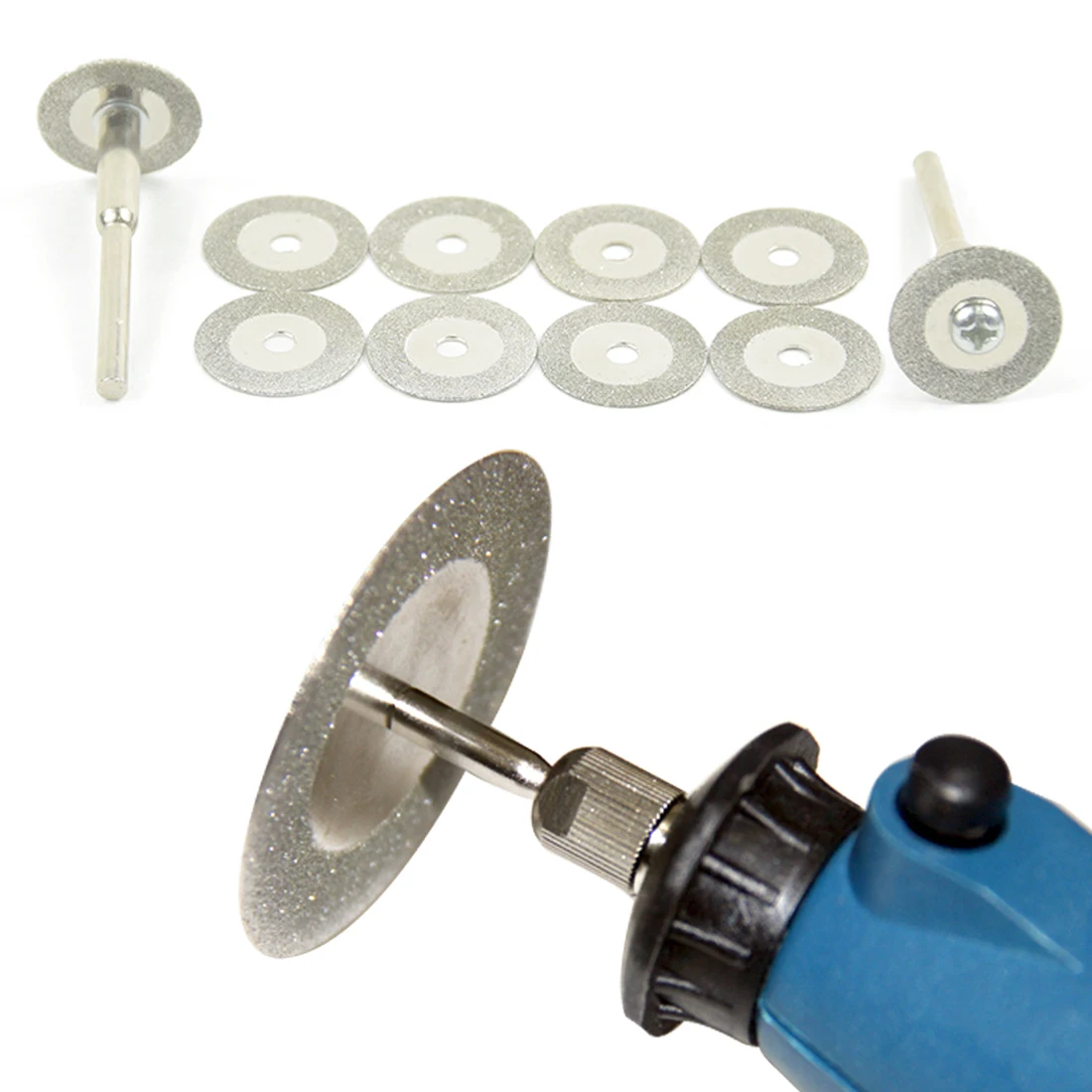 

Sharpener Abrasive Disks 10pcs 16-50MM Diamond Grinding Cutting Wheel Disc for Dremel Rotary Tools+2X Connecting Shank