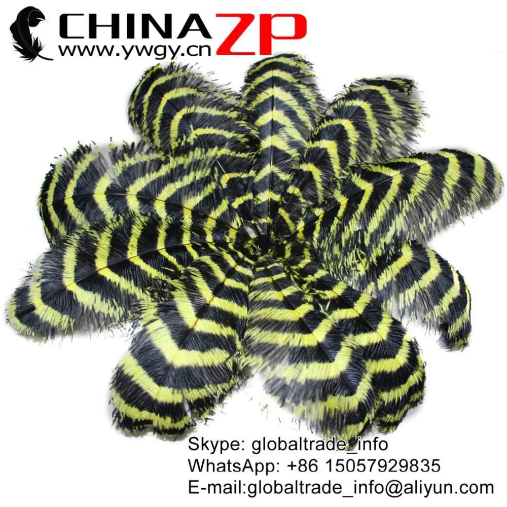 

CHINAZP Wholesale 50pcs/lot Size 28'-30" (70-75cm) Top Quality Dyed Black Yellow Striped Ostrich Feathers Carnival Decoration